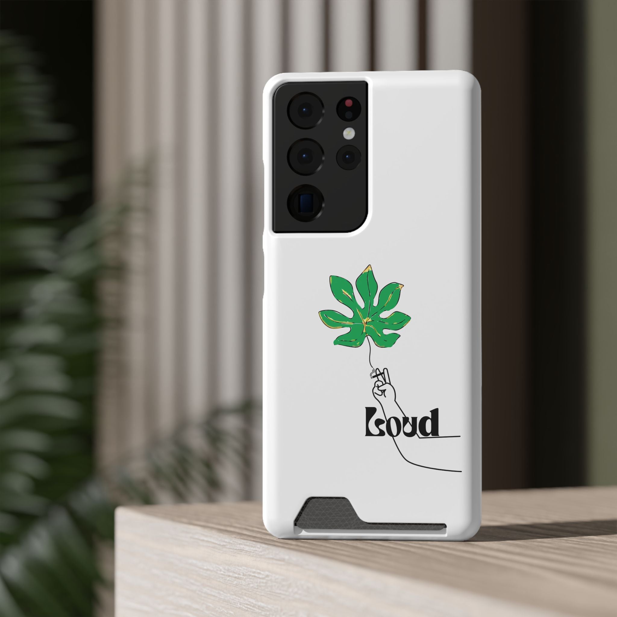 Leaf & Hand Card Holder Phone Case — "Good" Minimal Botanical Wallet Case