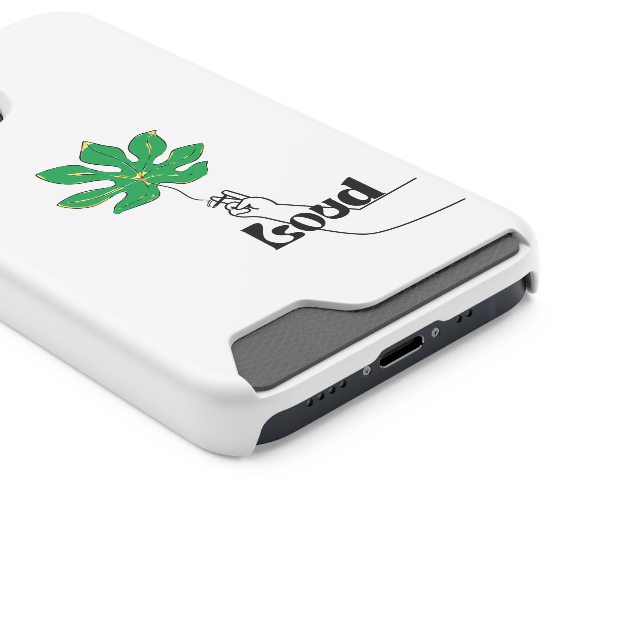 Leaf & Hand Card Holder Phone Case — "Good" Minimal Botanical Wallet Case