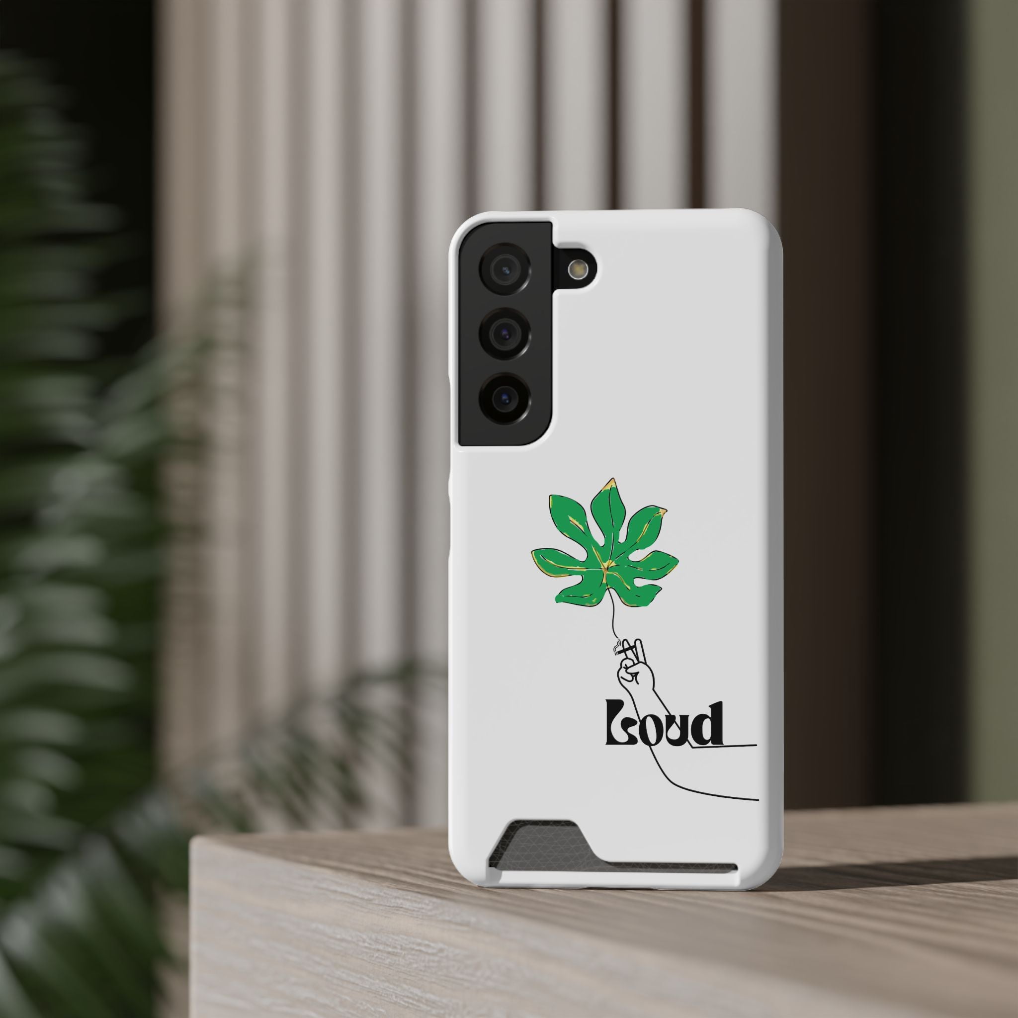 Leaf & Hand Card Holder Phone Case — "Good" Minimal Botanical Wallet Case