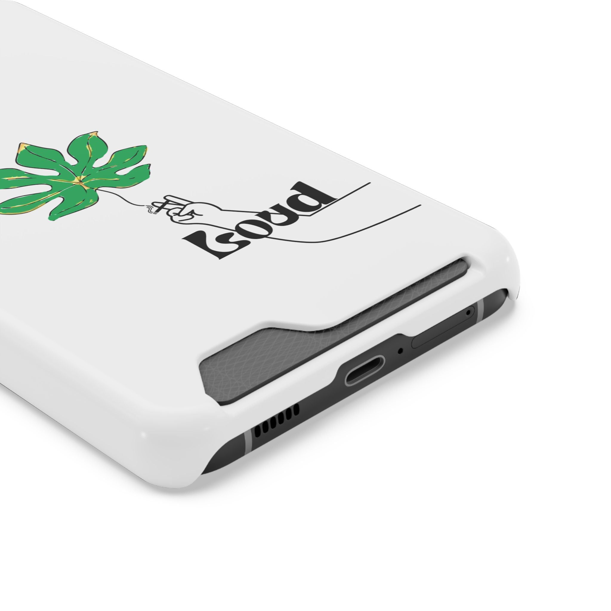 Leaf & Hand Card Holder Phone Case — "Good" Minimal Botanical Wallet Case