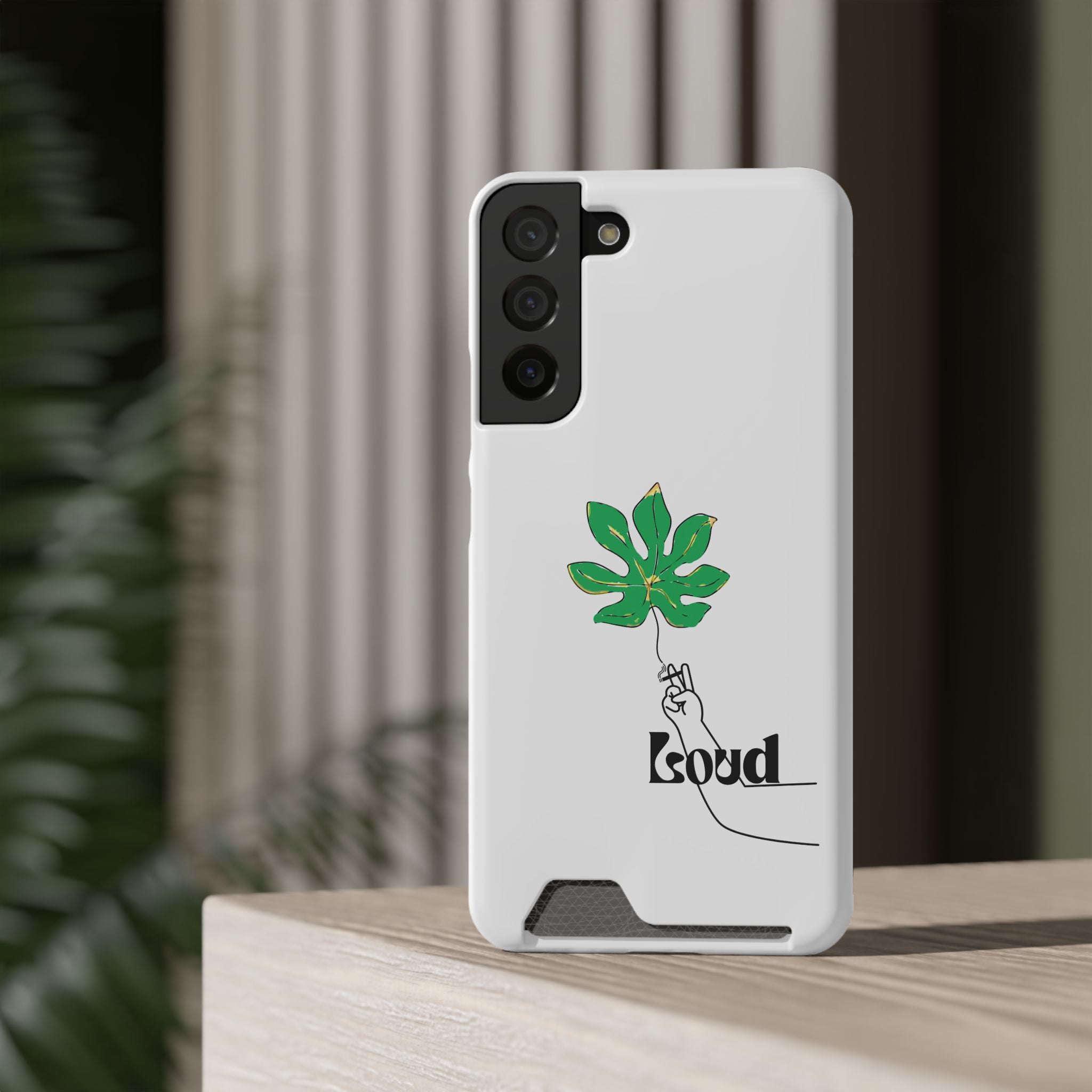 Leaf & Hand Card Holder Phone Case — "Good" Minimal Botanical Wallet Case