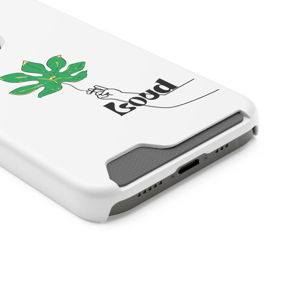 Leaf & Hand Card Holder Phone Case — "Good" Minimal Botanical Wallet Case