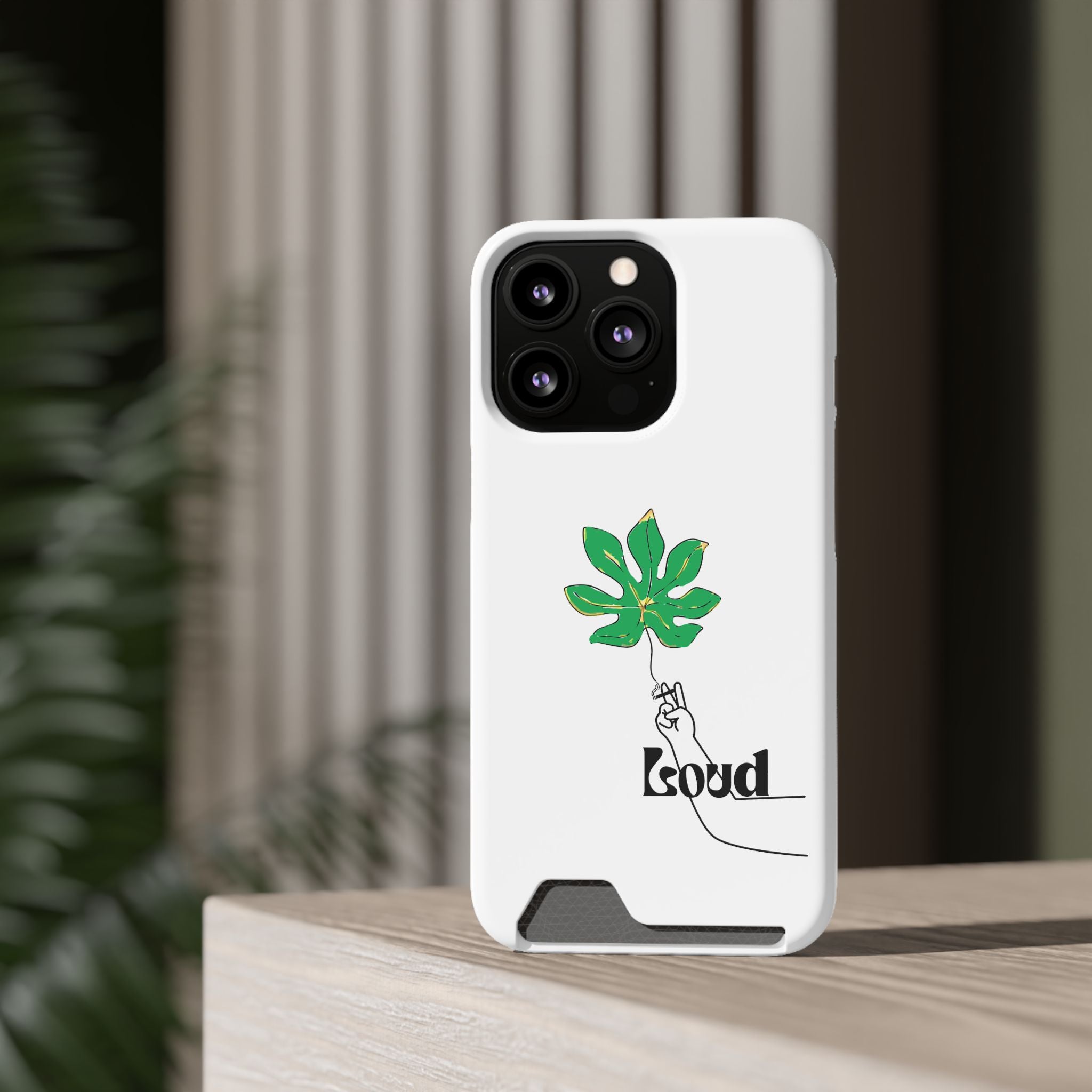 Leaf & Hand Card Holder Phone Case — "Good" Minimal Botanical Wallet Case