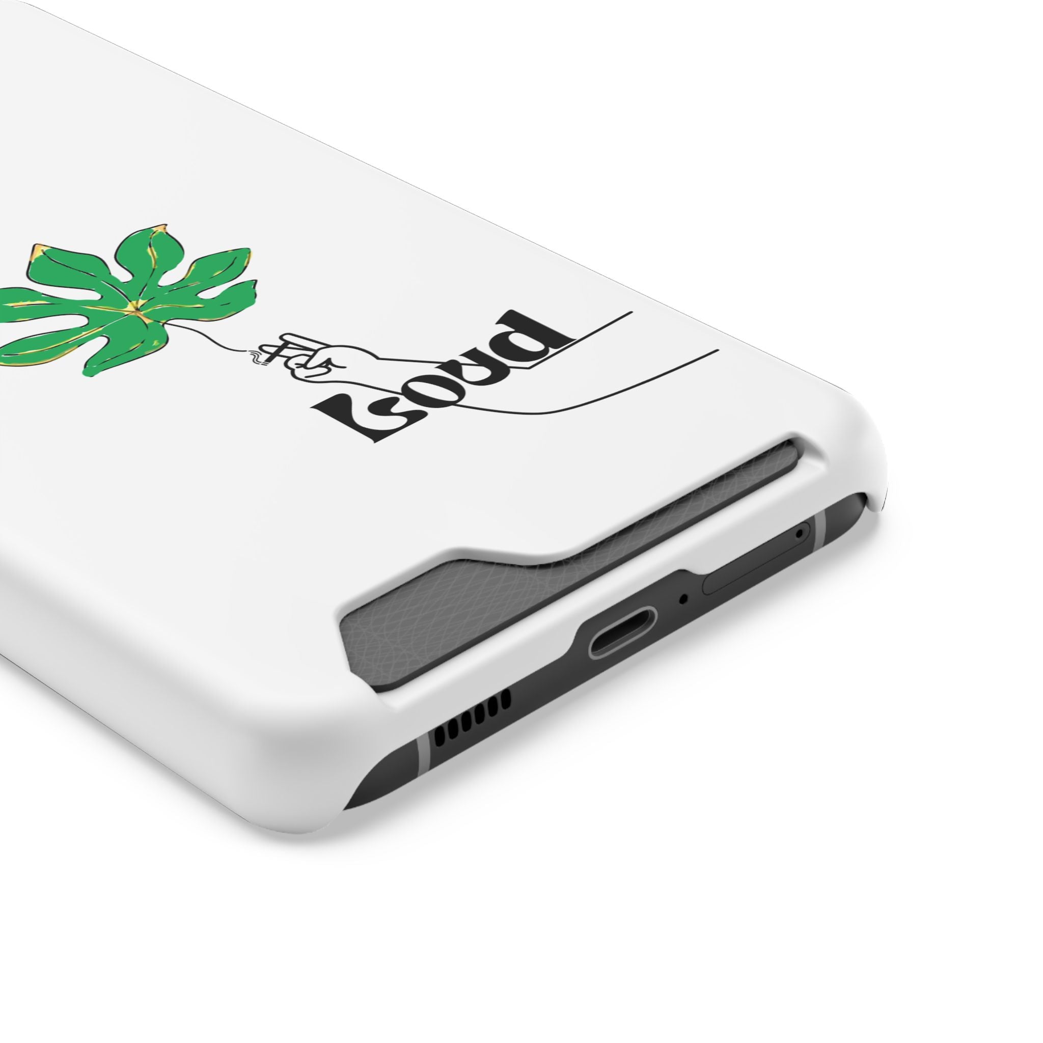 Leaf & Hand Card Holder Phone Case — "Good" Minimal Botanical Wallet Case