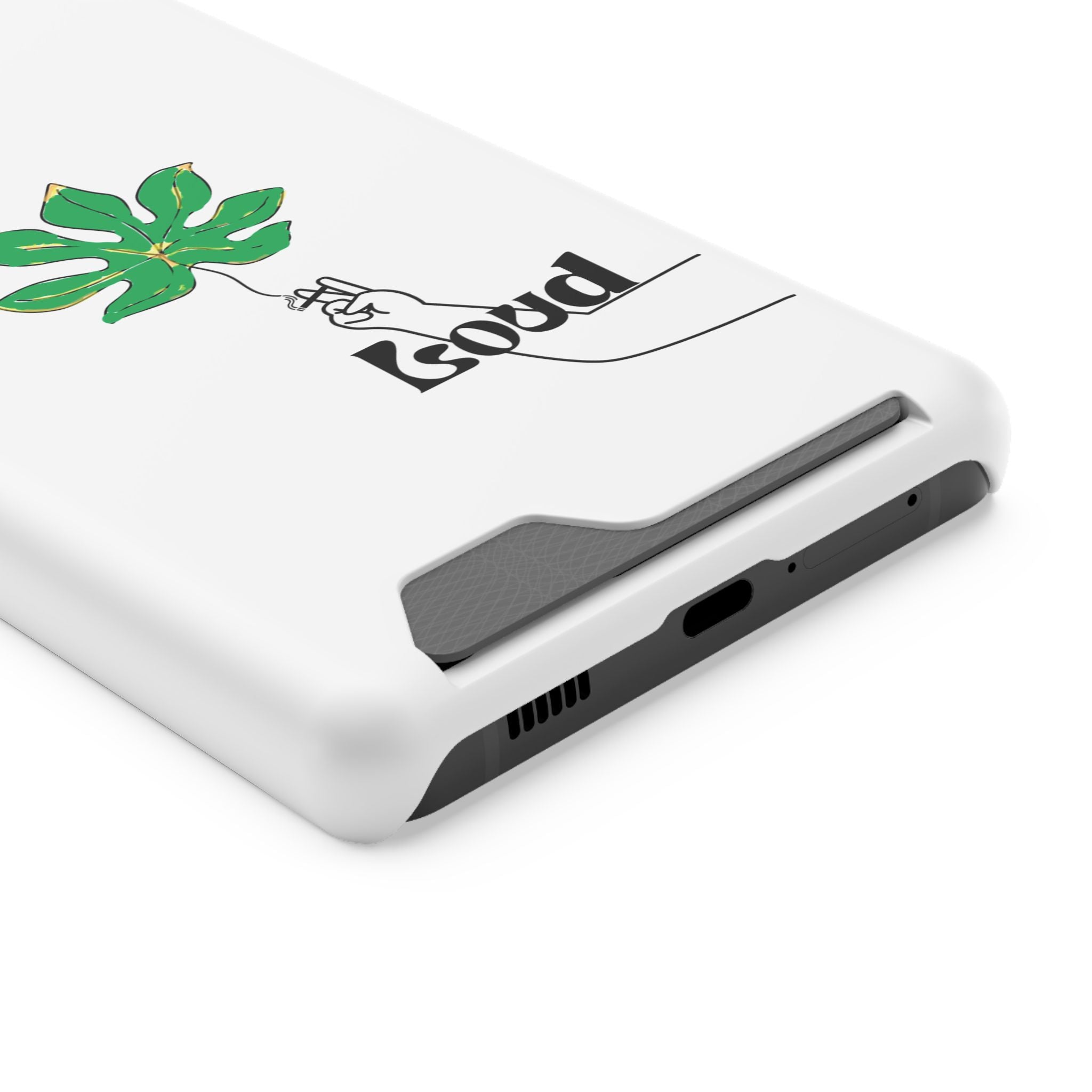 Leaf & Hand Card Holder Phone Case — "Good" Minimal Botanical Wallet Case