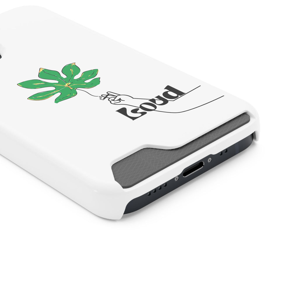 Leaf & Hand Card Holder Phone Case — "Good" Minimal Botanical Wallet Case