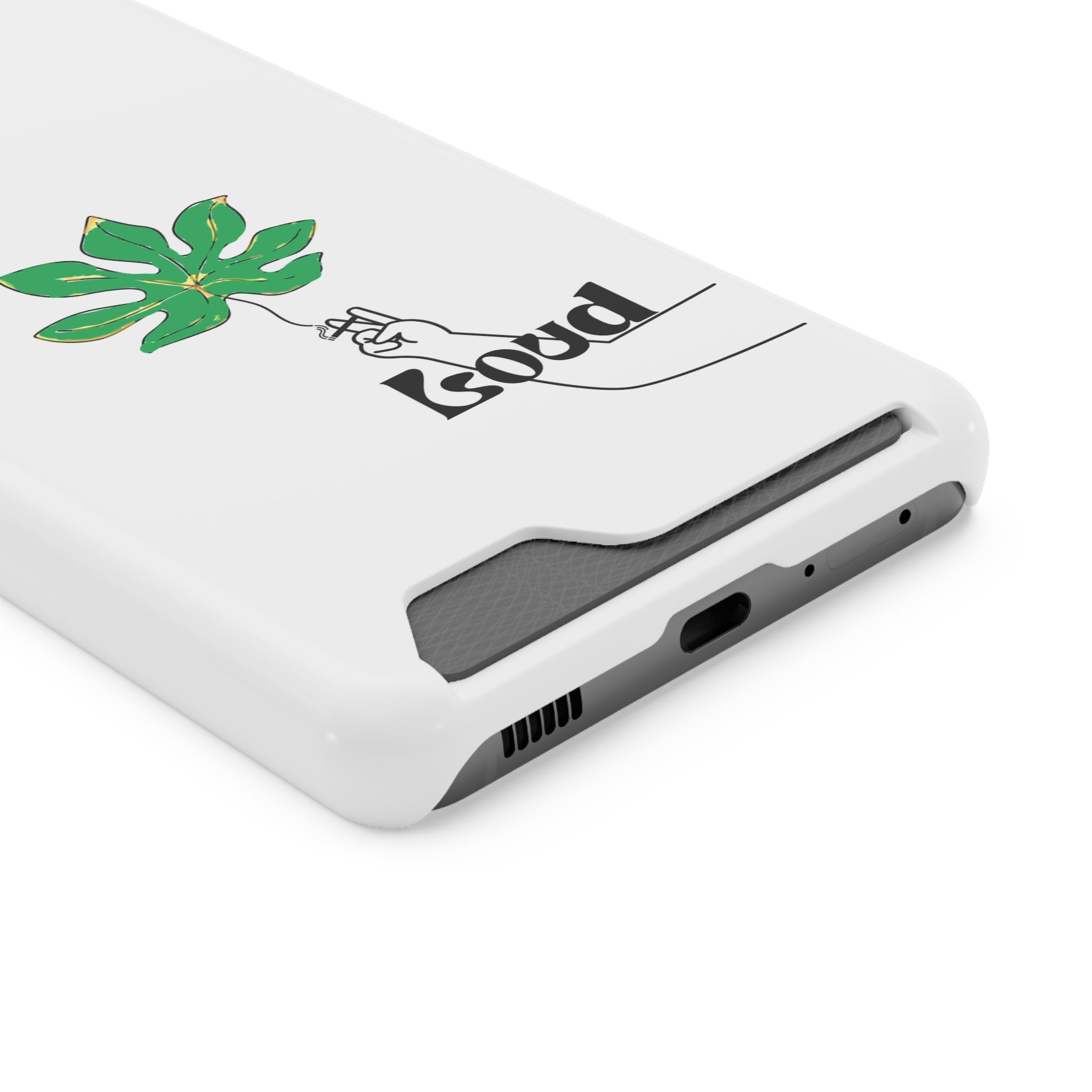 Leaf & Hand Card Holder Phone Case — "Good" Minimal Botanical Wallet Case