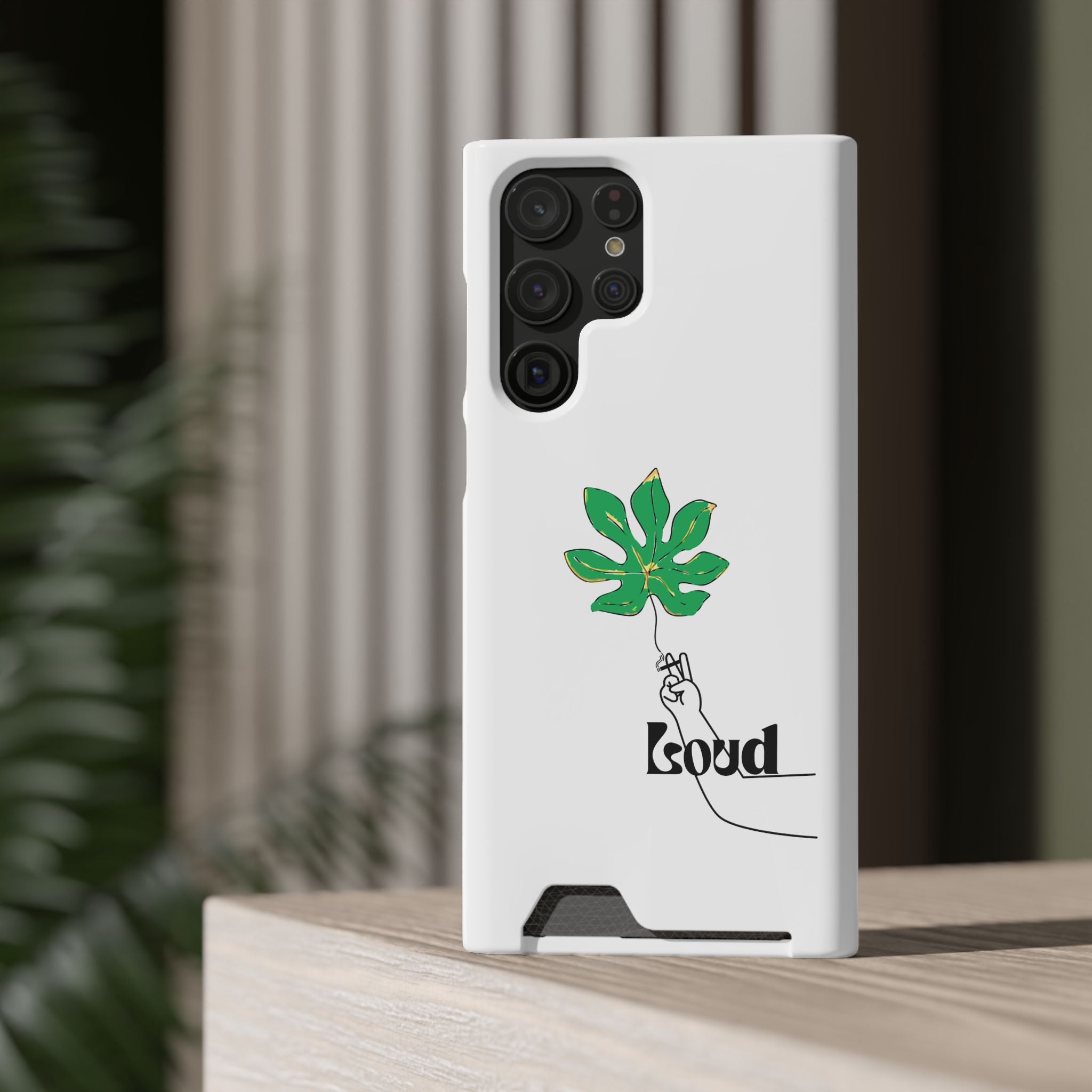 Leaf & Hand Card Holder Phone Case — "Good" Minimal Botanical Wallet Case