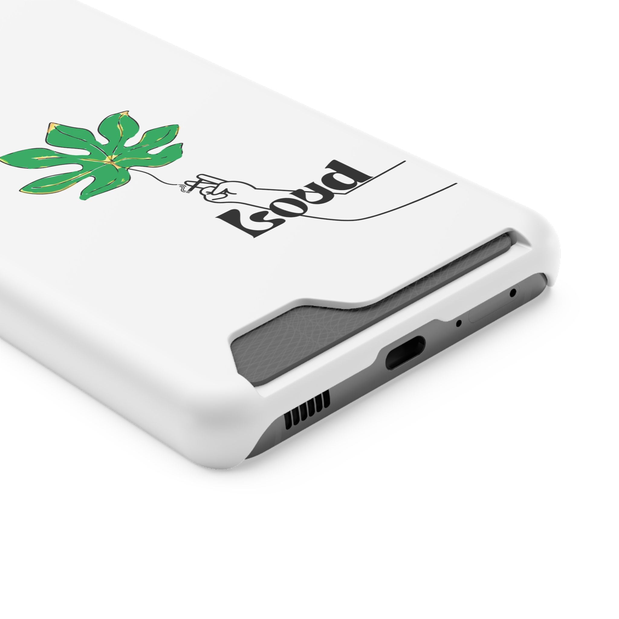 Leaf & Hand Card Holder Phone Case — "Good" Minimal Botanical Wallet Case