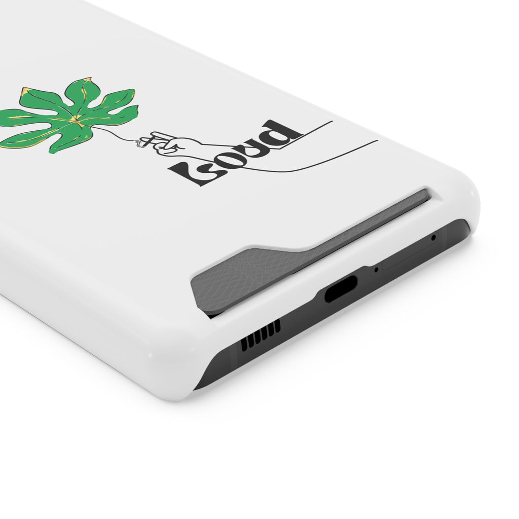 Leaf & Hand Card Holder Phone Case — "Good" Minimal Botanical Wallet Case