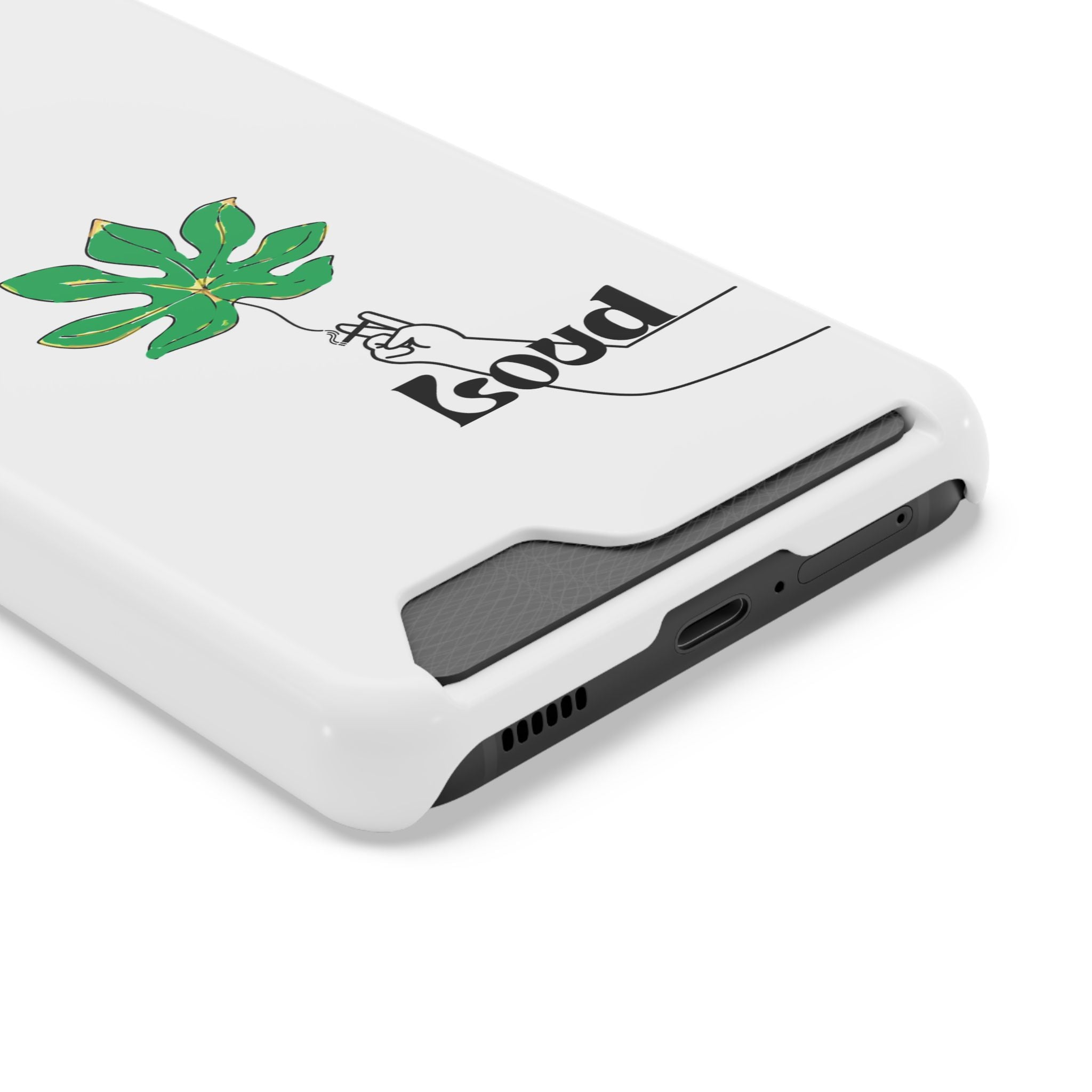 Leaf & Hand Card Holder Phone Case — "Good" Minimal Botanical Wallet Case