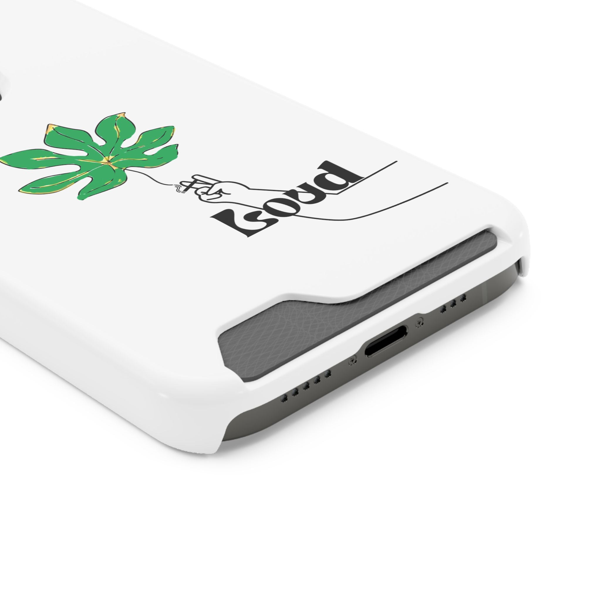 Leaf & Hand Card Holder Phone Case — "Good" Minimal Botanical Wallet Case