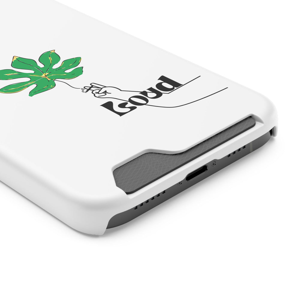 Leaf & Hand Card Holder Phone Case — "Good" Minimal Botanical Wallet Case