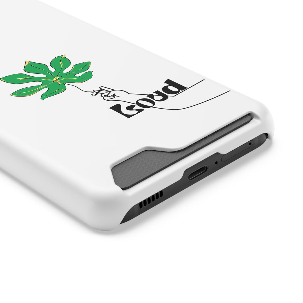 Leaf & Hand Card Holder Phone Case — "Good" Minimal Botanical Wallet Case