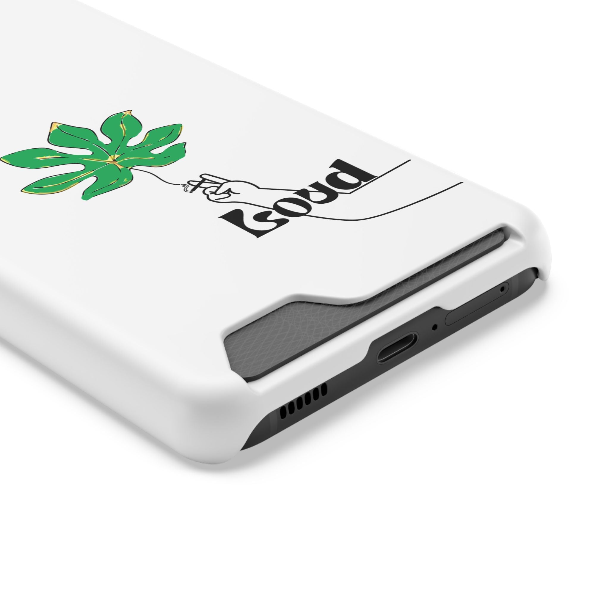 Leaf & Hand Card Holder Phone Case — "Good" Minimal Botanical Wallet Case