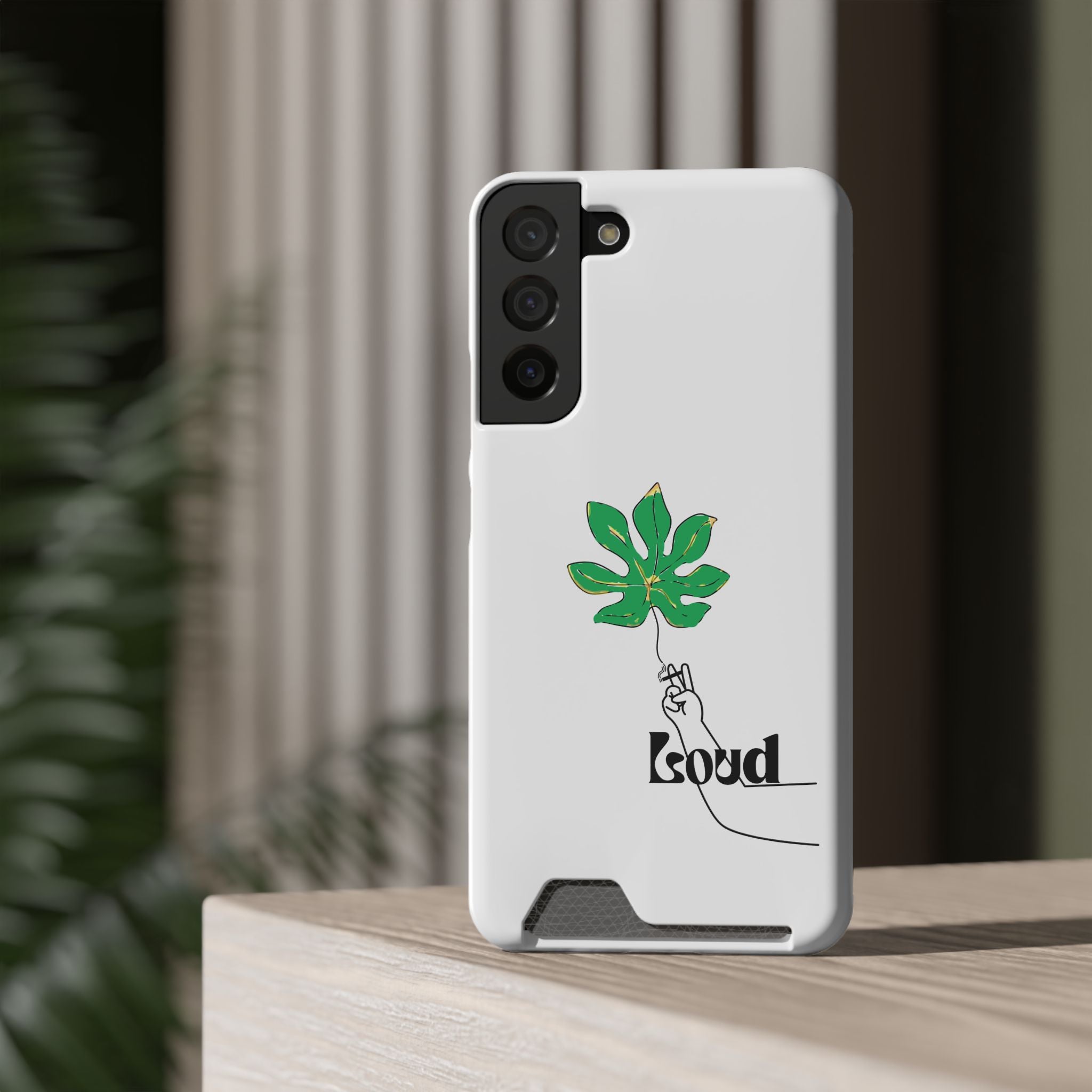 Leaf & Hand Card Holder Phone Case — "Good" Minimal Botanical Wallet Case