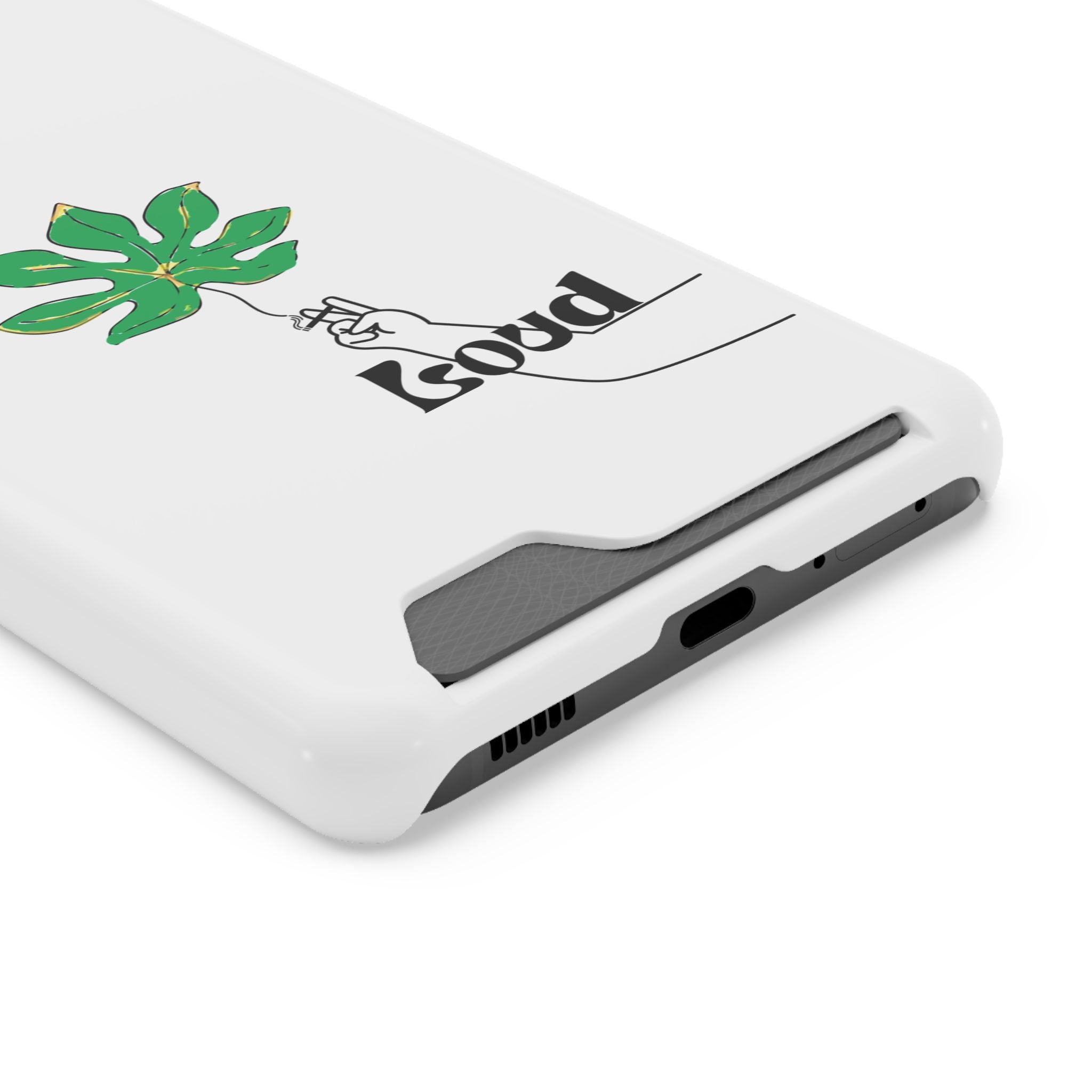 Leaf & Hand Card Holder Phone Case — "Good" Minimal Botanical Wallet Case