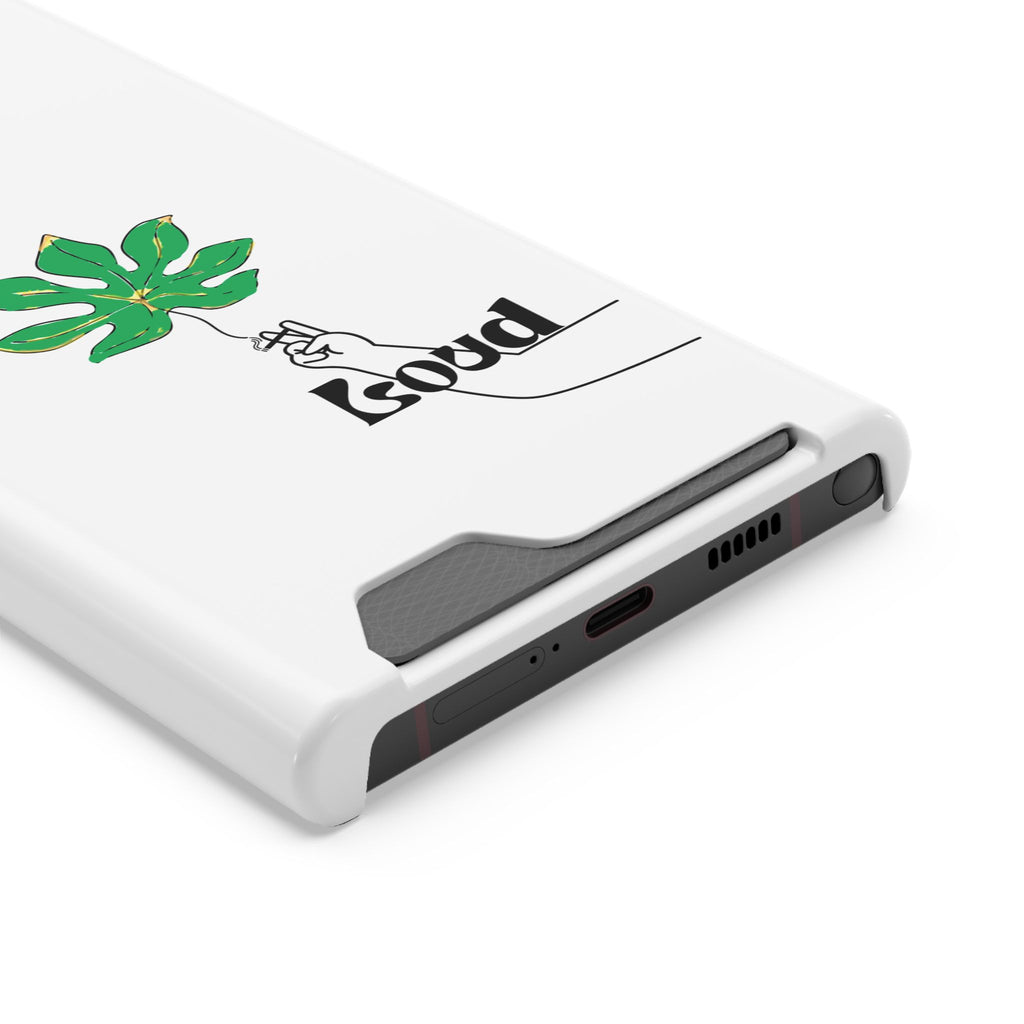 Leaf & Hand Card Holder Phone Case — "Good" Minimal Botanical Wallet Case