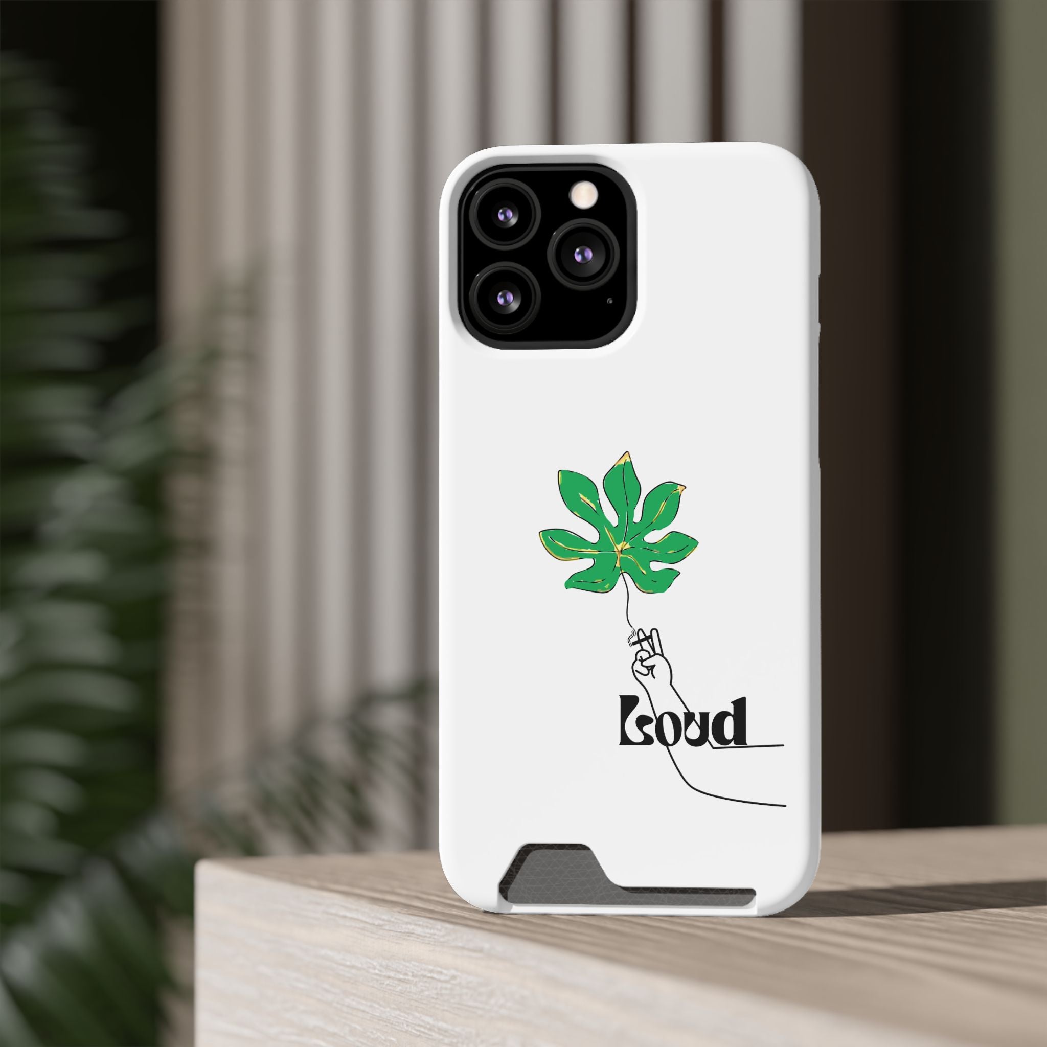Leaf & Hand Card Holder Phone Case — "Good" Minimal Botanical Wallet Case