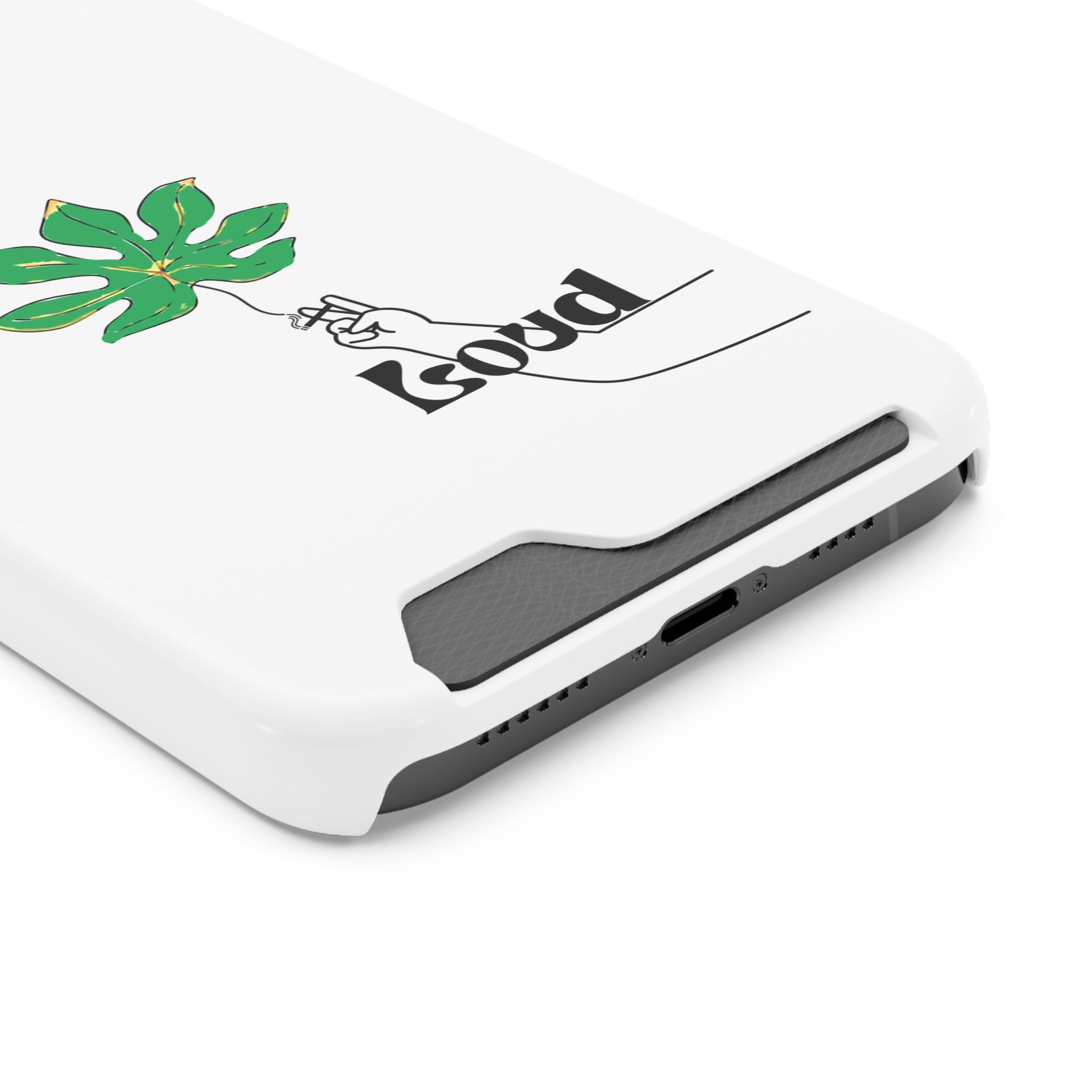 Leaf & Hand Card Holder Phone Case — "Good" Minimal Botanical Wallet Case